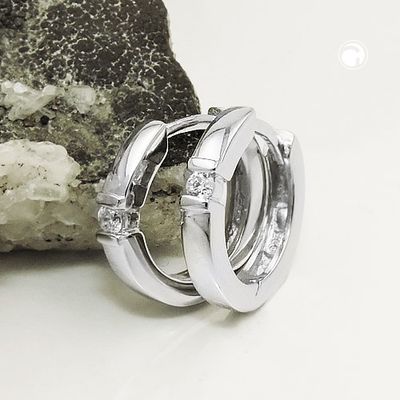 Creole 13x2mm Klappscharnier Zirkonia glänzend rhodiniert Silber 925 Creole 13x2mm Klappscharnier Zirkonia glänzend rhodiniert Silber 925