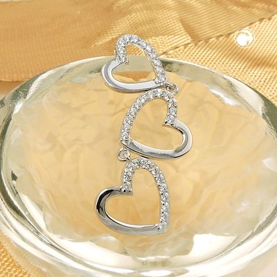 Anhänger 42x13mm Herzen mit Zirkonias glänzend rhodiniert Silber 925 Anhänger 42x13mm Herzen mit Zirkonias glänzend rhodiniert Silber 925