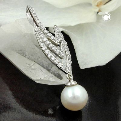Anhänger 36x9mm Zirkonias mit Zuchtperle Silber 925 Anhänger 36x9mm Zirkonias mit Zuchtperle Silber 925