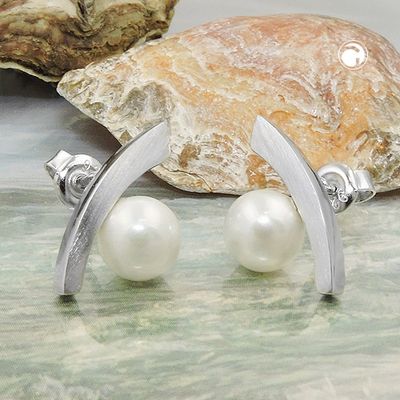 Ohrstecker Ohrring 17x9mm Bogen mit Glas-Imitatperle perlweiß Silber 925 Ohrstecker Ohrring 17x9mm Bogen mit Glas-Imitatperle perlweiß Silber 925