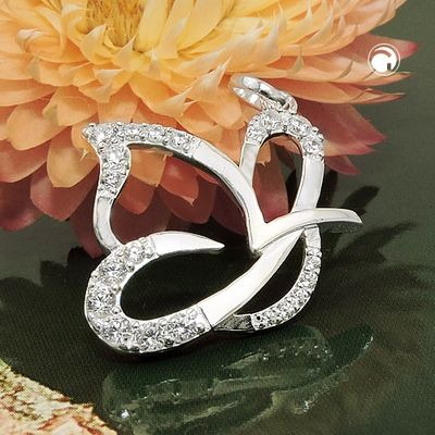 Anhänger 17x19mm stilisierter Schmetterling mit Zirkonias Silber 925 Anhänger 17x19mm stilisierter Schmetterling mit Zirkonias Silber 925