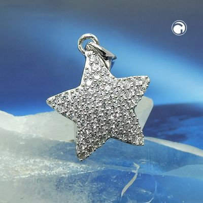Anhänger 13x13mm Stern mit vielen Zirkonias rhodiniert Silber 925 Anhänger 13x13mm Stern mit vielen Zirkonias rhodiniert Silber 925