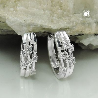 Creole Ohrringe 15x13x5mm Klappscharnier mit weißen Zirkonias oval Silber 925 Creole Ohrringe 15x13x5mm Klappscharnier mit weißen Zirkonias oval Silber 925