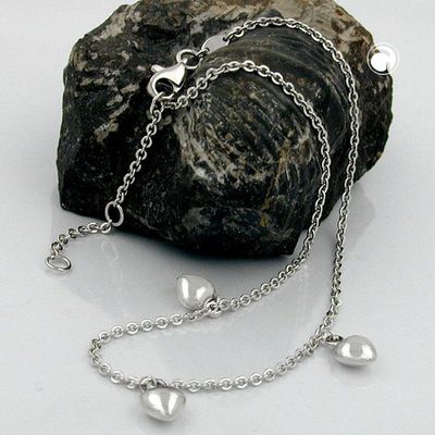 Fußkette 1,7mm Ankerkette längenvariabel mit 3 Herzen rhodiniert Silber 925 27cm Fußkette 1,7mm Ankerkette längenvariabel mit 3 Herzen rhodiniert Silber 925 27cm
