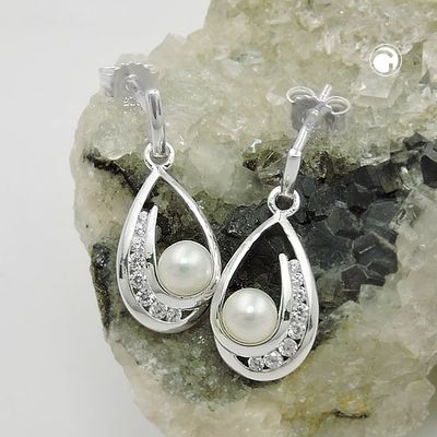 Ohrstecker Ohrring Ohrhänger 20x9mm Süßwasserzuchtperle mit Zirkonias Silber 925 Ohrstecker Ohrring Ohrhänger 20x9mm Süßwasserzuchtperle mit Zirkonias Silber 925