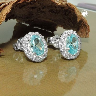 Ohrstecker Ohrring 9x7mm Zirkonias weiß und hellblau Silber 925 Ohrstecker Ohrring 9x7mm Zirkonias weiß und hellblau Silber 925