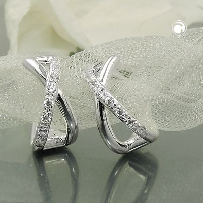 Creole Ohrringe 11x6mm Klappscharnier überkreuzt Zirkonias Silber 925 Creole Ohrringe 11x6mm Klappscharnier überkreuzt Zirkonias Silber 925