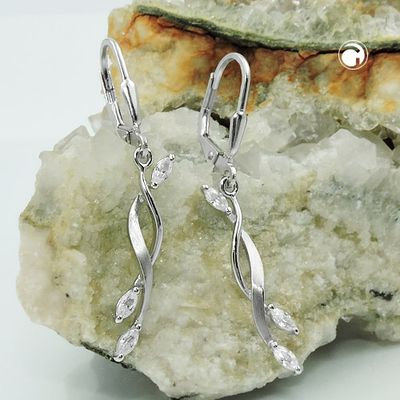 Ohrbrisur Ohrhänger Ohrringe 40x5mm Zirkonia matt-glänzend rhodiniert Silber 925 Ohrbrisur Ohrhänger Ohrringe 40x5mm Zirkonia matt-glänzend rhodiniert Silber 925