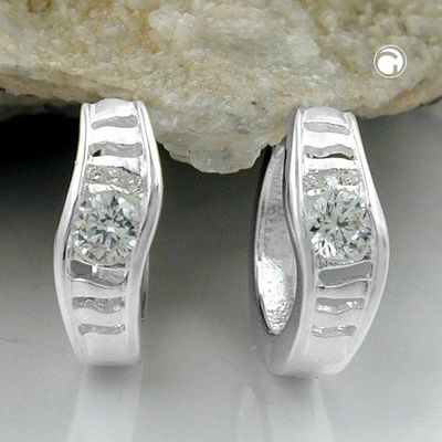 Creole 14x5mm Klappscharnier mit Zirkonias glänzend Silber 925 Creole 14x5mm Klappscharnier mit Zirkonias glänzend Silber 925