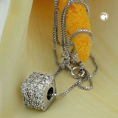 Kette 0,9mm Anhänger Würfel mit Zirkonias Silber 925 42cm Kette 0,9mm Anhänger Würfel mit Zirkonias Silber 925 42cm