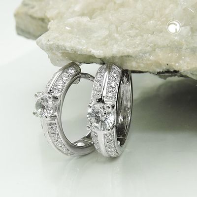 Creole 15x4mm Klappscharnier viele Zirkonias glänzend rhodiniert Silber 925 Creole 15x4mm Klappscharnier viele Zirkonias glänzend rhodiniert Silber 925