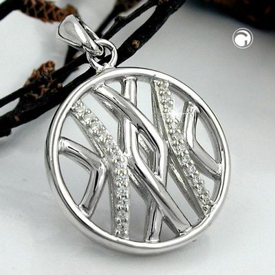 Anhänger 19mm rund mit Zirkonias glänzend rhodiniert Silber 925 Anhänger 19mm rund mit Zirkonias glänzend rhodiniert Silber 925
