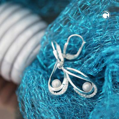 Ohrbrisur Ohrhänger Ohrringe 34x9mm Süßwasserzuchtperle mit Zirkonias Silber 925 Ohrbrisur Ohrhänger Ohrringe 34x9mm Süßwasserzuchtperle mit Zirkonias Silber 925