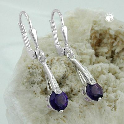 Ohrbrisur Ohrhänger Ohrringe 29x5mm synthetischer Amethyst mit Zirkonia Silber 925 Ohrbrisur Ohrhänger Ohrringe 29x5mm synthetischer Amethyst mit Zirkonia Silber 925