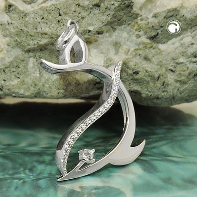 Anhänger 26x19mm stilisierter Delfin mit Zirkonias glänzend Silber 925 Anhänger 26x19mm stilisierter Delfin mit Zirkonias glänzend Silber 925