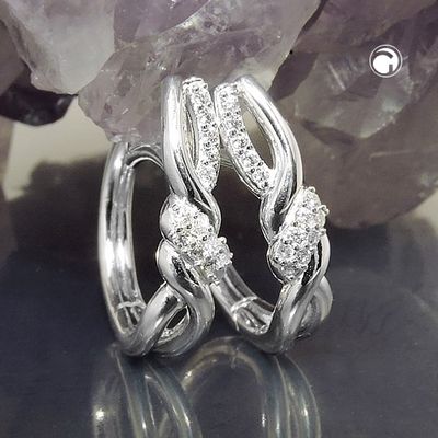 Creole 17x4mm Klappscharnier überkreuzt mit Zirkonias glänzend Silber 925 Creole 17x4mm Klappscharnier überkreuzt mit Zirkonias glänzend Silber 925