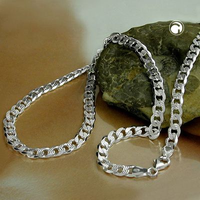 Kette 5,6mm flache Panzerkette mit Muster Silber 925 50cm Kette 5,6mm flache Panzerkette mit Muster Silber 925 50cm