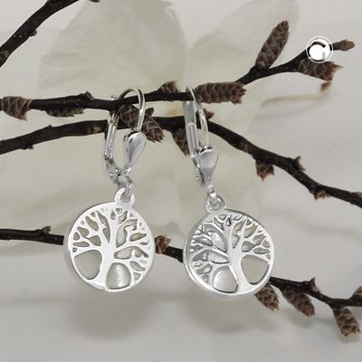 Ohrbrisur Ohrhänger Ohrringe 28x12mm Baum des Lebens mit Perlmutt Silber 925 Ohrbrisur Ohrhänger Ohrringe 28x12mm Baum des Lebens mit Perlmutt Silber 925