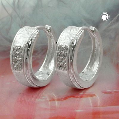 Creole 14x5mm Klappscharnier matt-glänzend Zirkonias Silber 925 Creole 14x5mm Klappscharnier matt-glänzend Zirkonias Silber 925