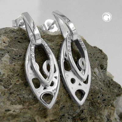 Ohrstecker Ohrring 30x12mm zweifach Hänger glänzend mit Zirkonias Silber 925 Ohrstecker Ohrring 30x12mm zweifach Hänger glänzend mit Zirkonias Silber 925