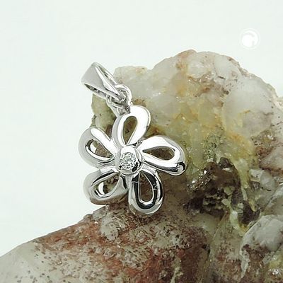 Anhänger 10mm Blume mit Zirkonia glänzend rhodiniert Silber 925 Anhänger 10mm Blume mit Zirkonia glänzend rhodiniert Silber 925