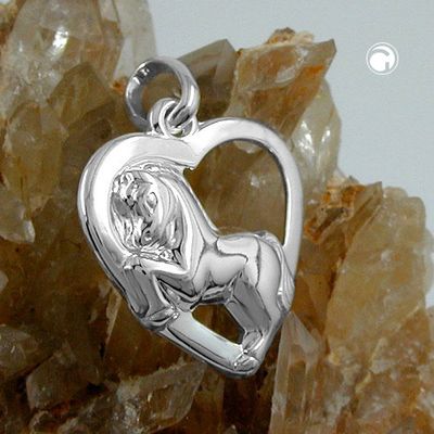 Anhänger 14x13mm Herz mit Pferd glänzend Silber 925 Anhänger 14x13mm Herz mit Pferd glänzend Silber 925
