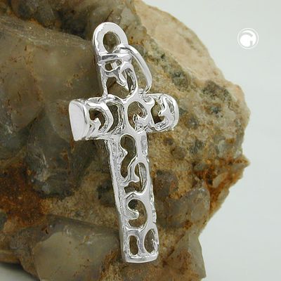 Anhänger 28x14mm Kreuz filigran durchbrochen glänzend Silber 925 Anhänger 28x14mm Kreuz filigran durchbrochen glänzend Silber 925