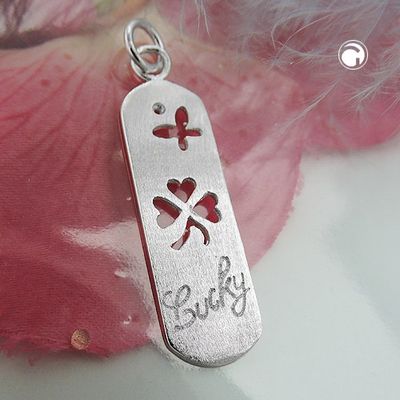 Anhänger 36x10mm Platte mit Kleeblatt Schmetterling Lucky matt gebürstet 925 Anhänger 36x10mm Platte mit Kleeblatt Schmetterling Lucky matt gebürstet 925
