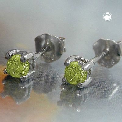 Ohrstecker Ohrring 3mm Glasstein oliv rhodiniert Silber 925 Ohrstecker Ohrring 3mm Glasstein oliv rhodiniert Silber 925