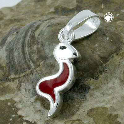 Anhänger 16x6mm Schlange rot-silber lackiert Silber 925 Anhänger 16x6mm Schlange rot-silber lackiert Silber 925