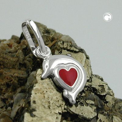 Anhänger 12x9mm Delfin Herz rot lackiert Silber 925 Anhänger 12x9mm Delfin Herz rot lackiert Silber 925