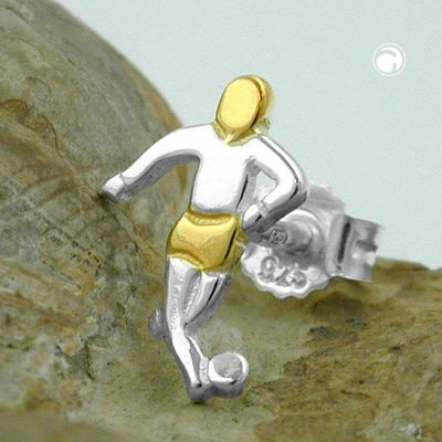 Ohrstecker Ohrring 10x7mm Fußballspieler bicolor Einzel-Ohrstecker 1 Stück Silber 925 Ohrstecker Ohrring 10x7mm Fußballspieler bicolor Einzel-Ohrstecker 1 Stück Silber 925