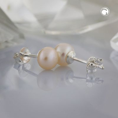 Ohrstecker Ohrring ca. 6,5mm Süßwasserzuchtperle roséfarben unrund Silber 925 Ohrstecker Ohrring ca. 6,5mm Süßwasserzuchtperle roséfarben unrund Silber 925