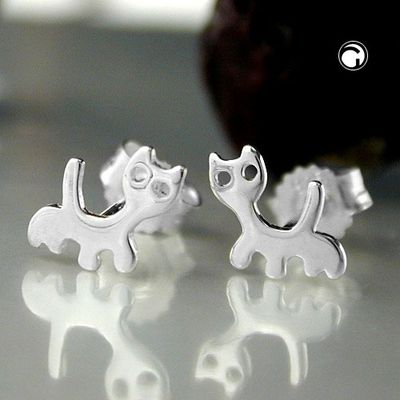 Ohrstecker Ohrring 6x6,5mm Katze glänzend Silber 925 Ohrstecker Ohrring 6x6,5mm Katze glänzend Silber 925