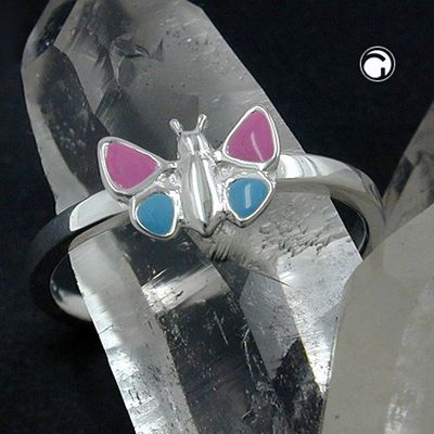 Ring Kinderring Schmetterling rosa hellblau Silber 925 Ringgröße 42 Ring Kinderring Schmetterling rosa hellblau Silber 925 Ringgröße 42