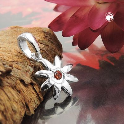 Anhänger Blume 8mm Zirkonia rot-orange Silber 925 Anhänger Blume 8mm Zirkonia rot-orange Silber 925