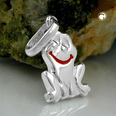 Anhänger 12x7,5mm lächelnder Frosch rot lackiert glänzend Silber 925 Anhänger 12x7,5mm lächelnder Frosch rot lackiert glänzend Silber 925