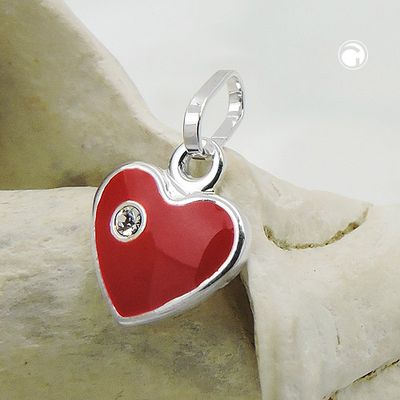 Anhänger 9mm Herz rot lackiert mit Glasstein Silber 925 Anhänger 9mm Herz rot lackiert mit Glasstein Silber 925