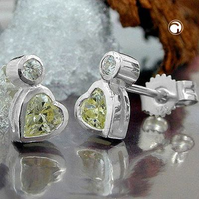 Ohrstecker Ohrring 8x5mm Herz mit Zirkonia und synthetischem Peridot Silber 925 Ohrstecker Ohrring 8x5mm Herz mit Zirkonia und synthetischem Peridot Silber 925