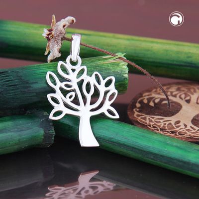 Anhänger 20x15mm Baum mit Blättern filigran glänzend Silber 925 Anhänger 20x15mm Baum mit Blättern filigran glänzend Silber 925