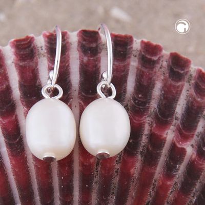 Ohrhaken Ohrring ca. 24x8mm Süßwasserzuchtperle weiß Silber 925 Ohrhaken Ohrring ca. 24x8mm Süßwasserzuchtperle weiß Silber 925
