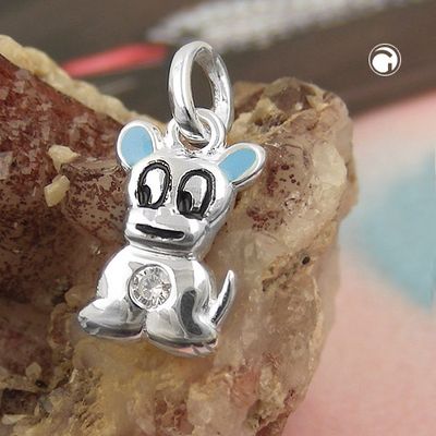 Anhänger 12x8mm kleiner Hund hellblau farbig lackiert mit Zirkonia Silber 925 Anhänger 12x8mm kleiner Hund hellblau farbig lackiert mit Zirkonia Silber 925