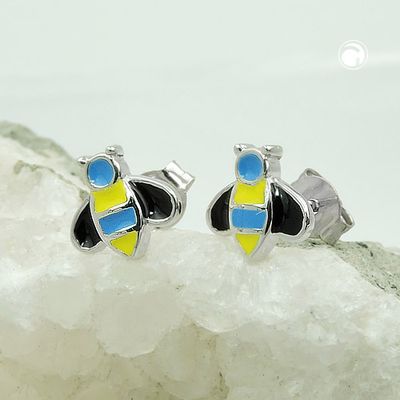 Ohrstecker Ohrring 8x8mm Bienen blau-gelb-schwarz emailliert Silber 925 Ohrstecker Ohrring 8x8mm Bienen blau-gelb-schwarz emailliert Silber 925