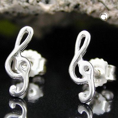 Ohrstecker Ohrring 9x3mm Notenschlüssel Silber 925 Ohrstecker Ohrring 9x3mm Notenschlüssel Silber 925