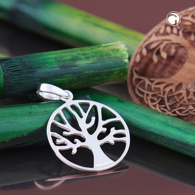 Anhänger 18mm Baum des Lebens kreisrund glänzend Silber 925 Anhänger 18mm Baum des Lebens kreisrund glänzend Silber 925
