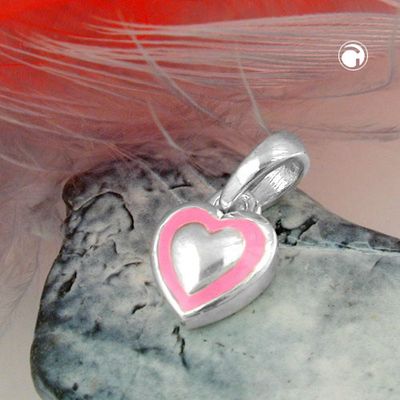 Anhänger 8x6mm kleines Herz rosa lackiert Silber 925 Anhänger 8x6mm kleines Herz rosa lackiert Silber 925