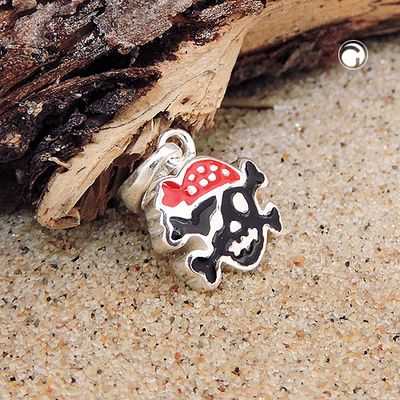 Anhänger 8x9mm Totenkopf rot-schwarz lackiert Silber 925 Anhänger 8x9mm Totenkopf rot-schwarz lackiert Silber 925