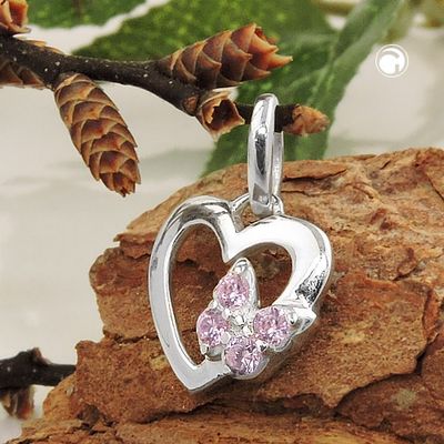Anhänger 10x9mm Herz mit Schmetterling Zirkonias pink Silber 925 Anhänger 10x9mm Herz mit Schmetterling Zirkonias pink Silber 925