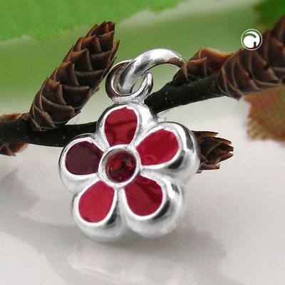 Anhänger 8mm Blume rot lackiert Silber 925 Anhänger 8mm Blume rot lackiert Silber 925