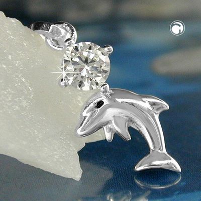 Anhänger 16x8mm Delfin mit Zirkonia glänzend Silber 925 Anhänger 16x8mm Delfin mit Zirkonia glänzend Silber 925